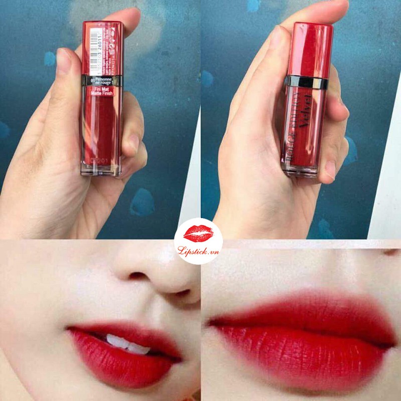 SON BJ VELVET 01-MÀU ĐỎ TƯƠI nổi bật (Bourjois Rouge Editon Velvet Personne Ne Rouge số 01)