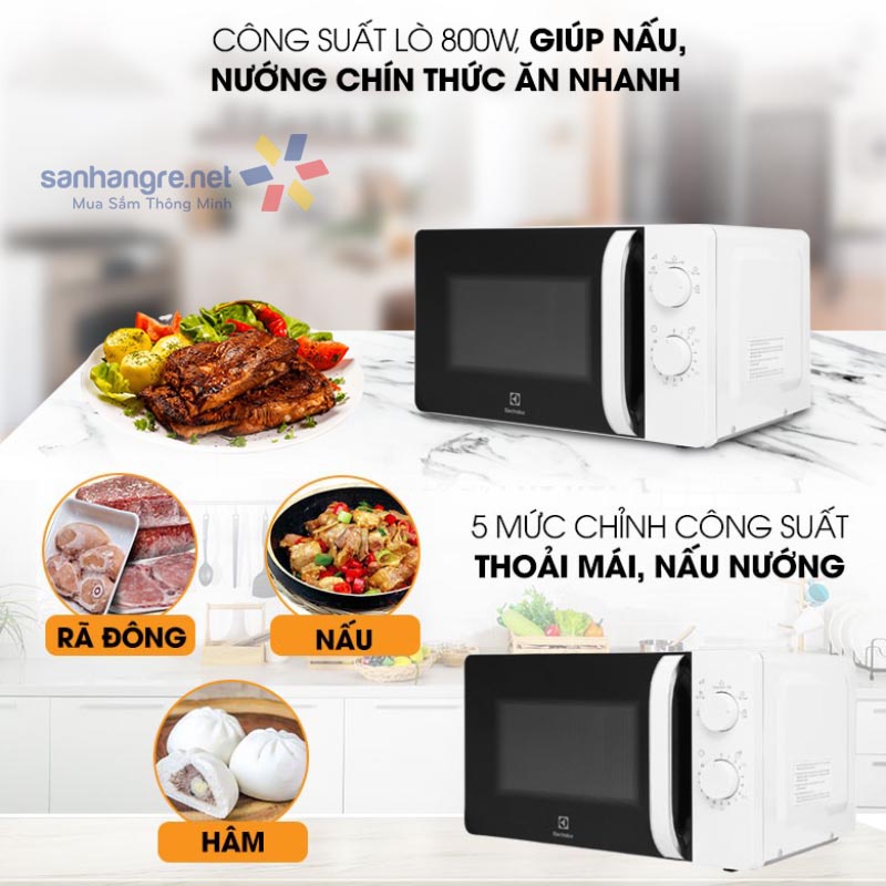 Lò vi sóng Electrolux dung tích 20 lít EMM20K18GW công suất 800W - Bảo hành 24 tháng