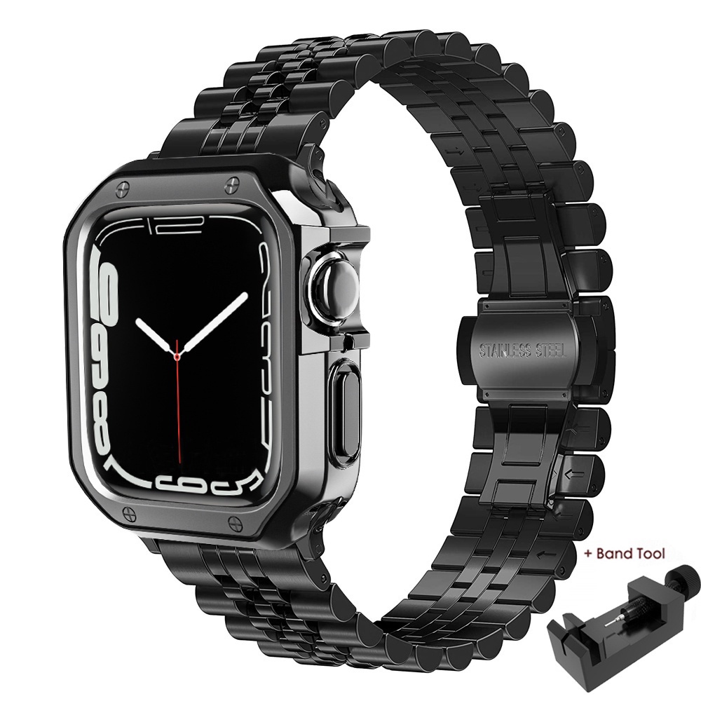 Dây Đeo Inox + Ốp Bảo Vệ Cho Đồng Hồ Thông Minh iWatch 38mm 42mm Series 7 6 SE 5 4 3 2 1 40mm 44mm 41mm 45mm