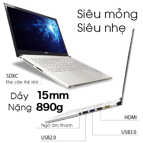 Laptop NEC VersaPro PC-VK18 Core i5-3337U, 4gb Ram,128gb SSD 13.3inch HD, vỏ magie siêu bền