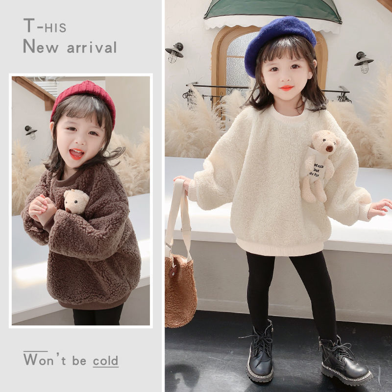 COD Kid's FashionGirl | 5-14 years old Tops Áo Len Của Cô Gái Mùa Thu Và Mùa Đông Nhung Dày Da Cừu Trẻ Em Áo Khoác Ấm Áp