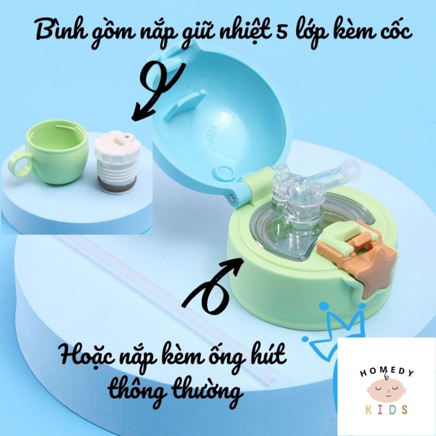 Bình giữ nhiệt cho bé đi học đi chơi cute dễ thương bình tập uống nước bình đựng thực phẩm, đựng sữa BN05 Homedy Kids