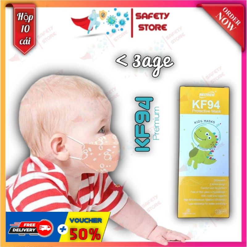 Khẩu trang cho bé 0-3 tuổi - KF94 chuẩn Hàn Quốc - 1 set 10 cái - Hộp màu xịn sò