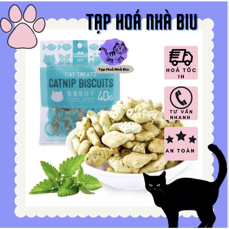 Bánh quy cá CATNIP BISCUITS tiêu búi lông, sạch răng và hôi miệng cho mèo gói 40G