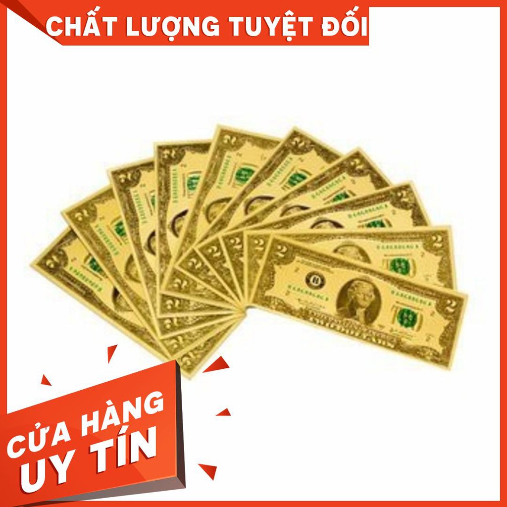 Bộ 10 tiền usd mạ vàng 2 đô la