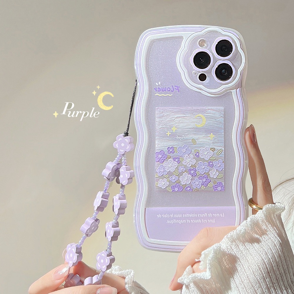 Ốp Điện Thoại Mềm Họa Tiết Gợn Sóng Kèm Dây Đeo Chuỗi Hạt Cho Iphone 7 8 PLUS X XR XS 11 12 13 14 PRO MAX SE 2020