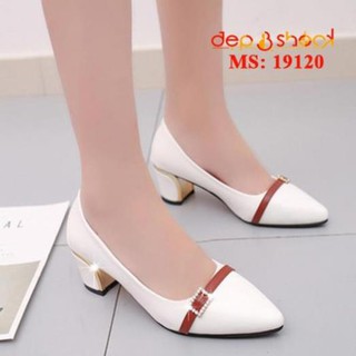 Giày cao gót gót vuông 5 phân quai bít mũi quai phối dây khóa MS 504