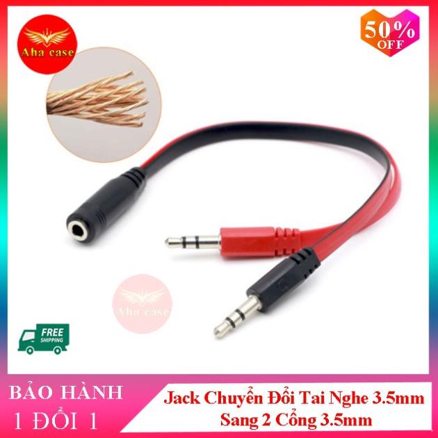 Jack Chuyển Đổi Tai Nghe 3.5mm Sang 2 Cổng 3.5mm cáp chia audio và mic dùng cho laptop và máy tính PC( đen đỏ)