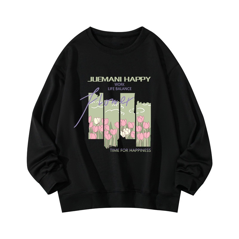 NRVP Áo thun nữ dài tay dáng rộng in hình phong cách Hàn Quốc