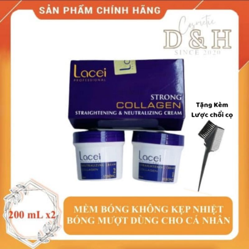 Kem duỗi tóc bóng mượt Lacei Collagen (200MLX2) ( Tặng kèm lược chổi cọ)