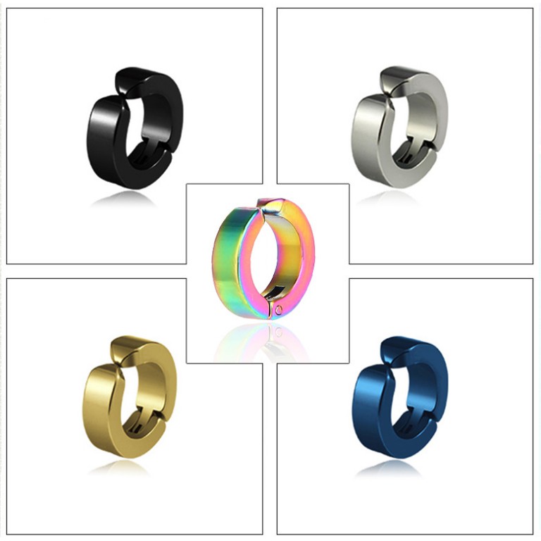 Khuyên tai màu trơn đơn giản thời trang Hàn Quốc hip hop không bấm lỗ dễ phối đồ dành cho nam và nữ