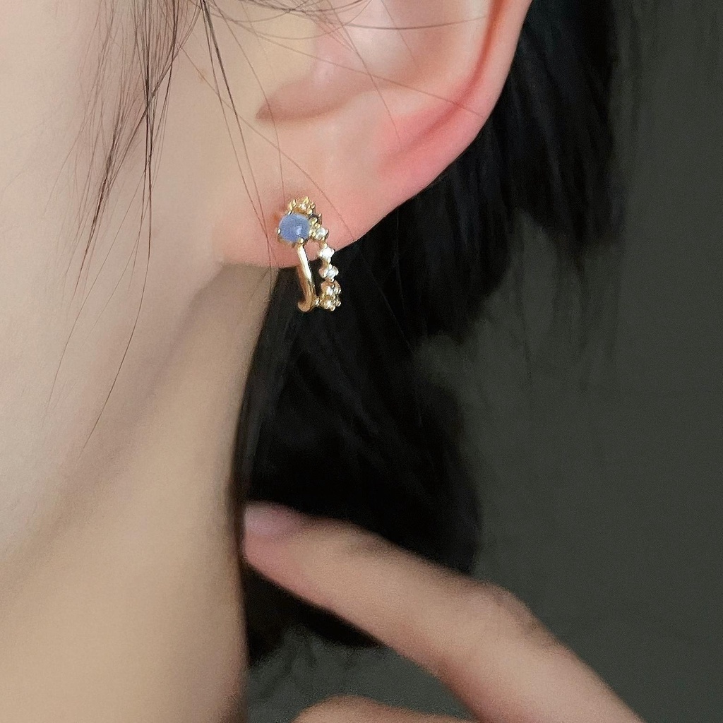 {Island Khuyên Tai Dạng Kẹp Hình Mắt Mèo Màu Xanh Dương Sương Mù Xanh Dương Tinh Tế Hàng Ngày Cho Nữ 2022 {Island