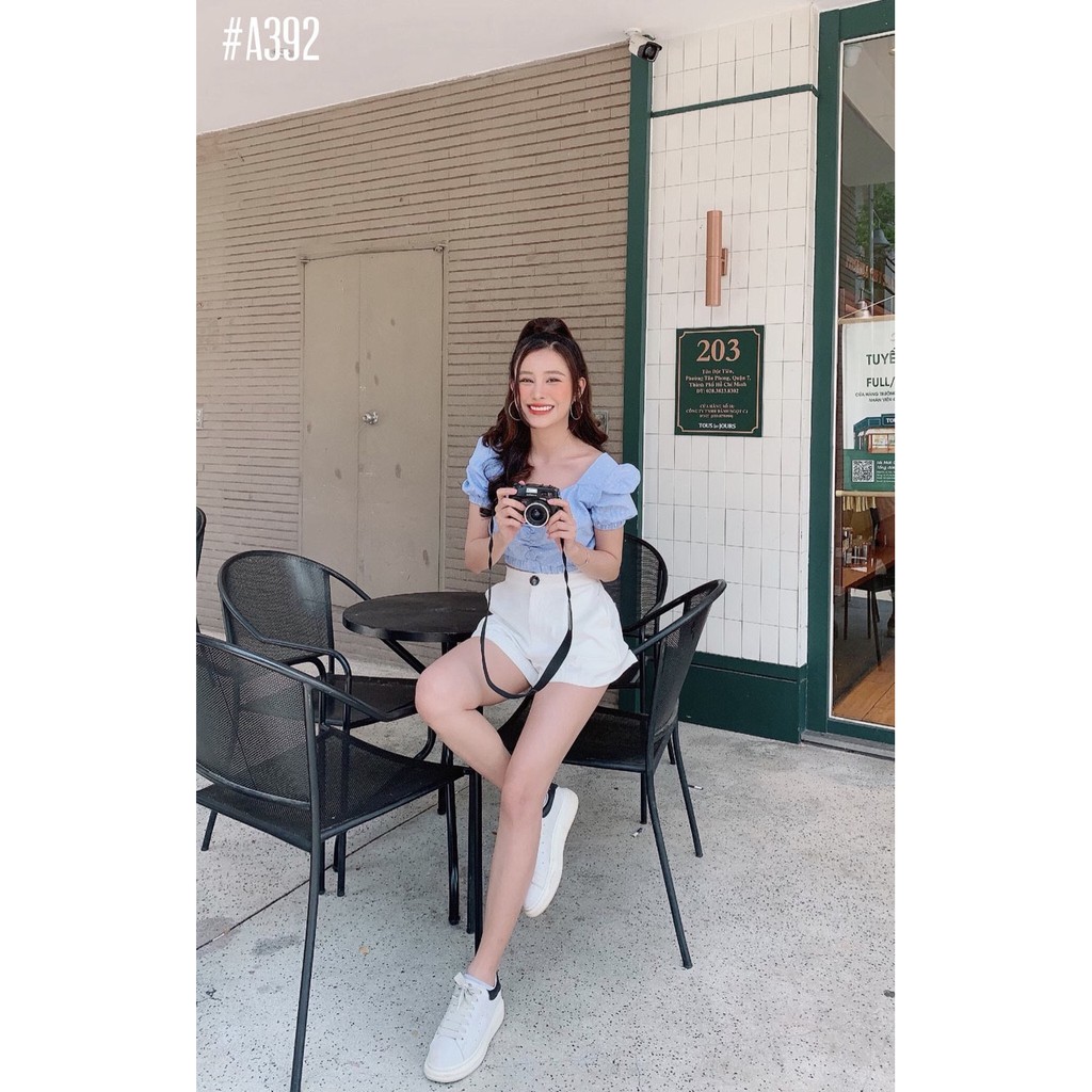 ÁO CR TAY PHỒNG BO THUN EO MÀU TRẮNG