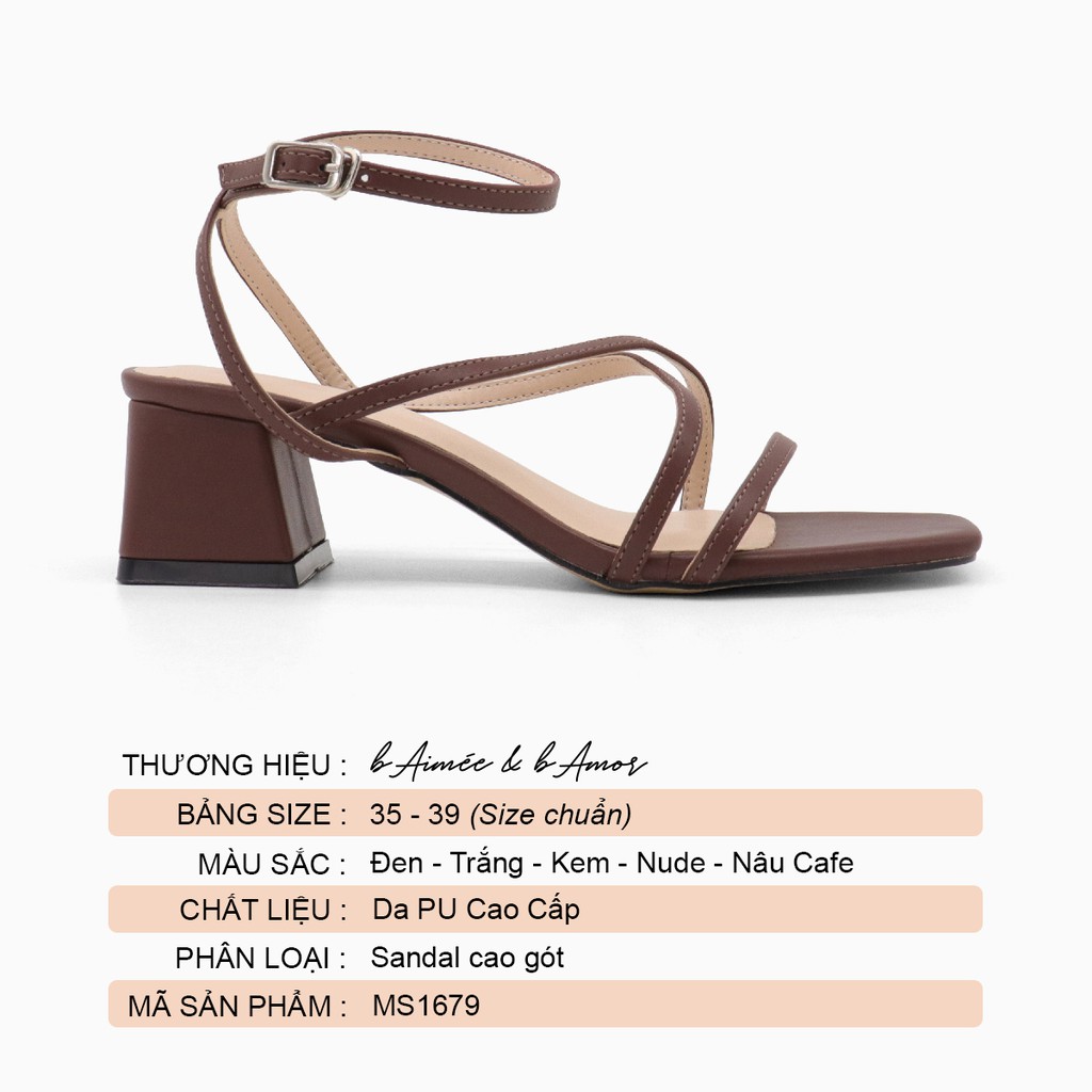 Sandal nữ cao gót 5p quai mảnh dây chéo gót vuông mũi vuông thời trang đẹp cao cấp bAimée &amp; bAmor - MS1679