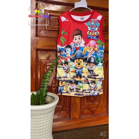 (C02_Kèm video) Bộ bé trái, bộ 3d cho bé trai hình chú chó cứu hộ Paw Patrol, vải mát lạnh cho bé từ 3-7 tuổi