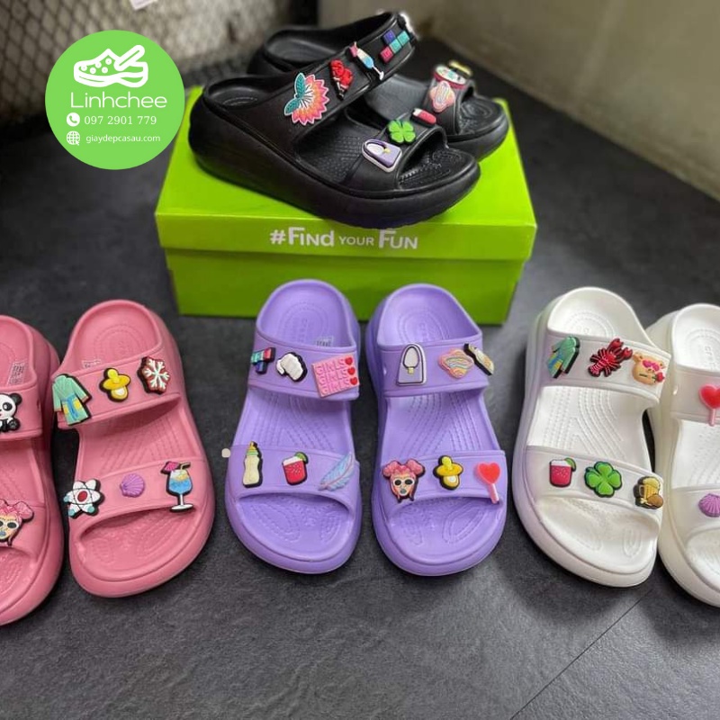 Dép lê Crocs quai ngang Classic Crush màu tím cho nữ cao 6cm