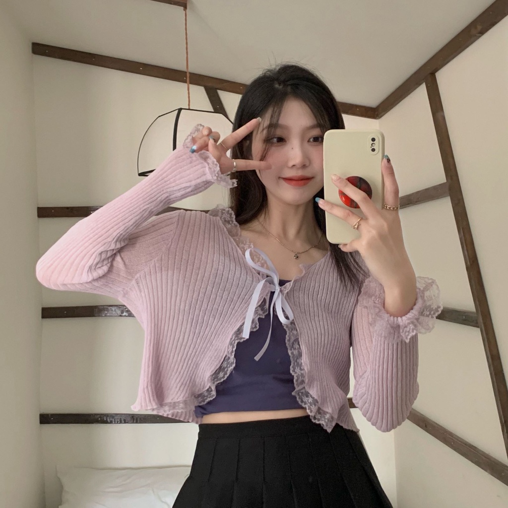 Áo Khoác Cardigan Dệt Kim Mỏng Tay Dài Phong Cách Mới Dành Cho Nữ