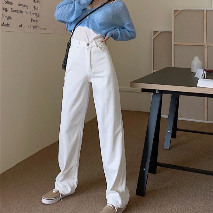 Quần jeans dài IHKKE ống rộng thời trang cổ điển dành cho nữ