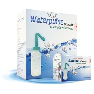 Combo bình rửa mũi cho bé waterpulse nano bạc và gói muối rửa mũi