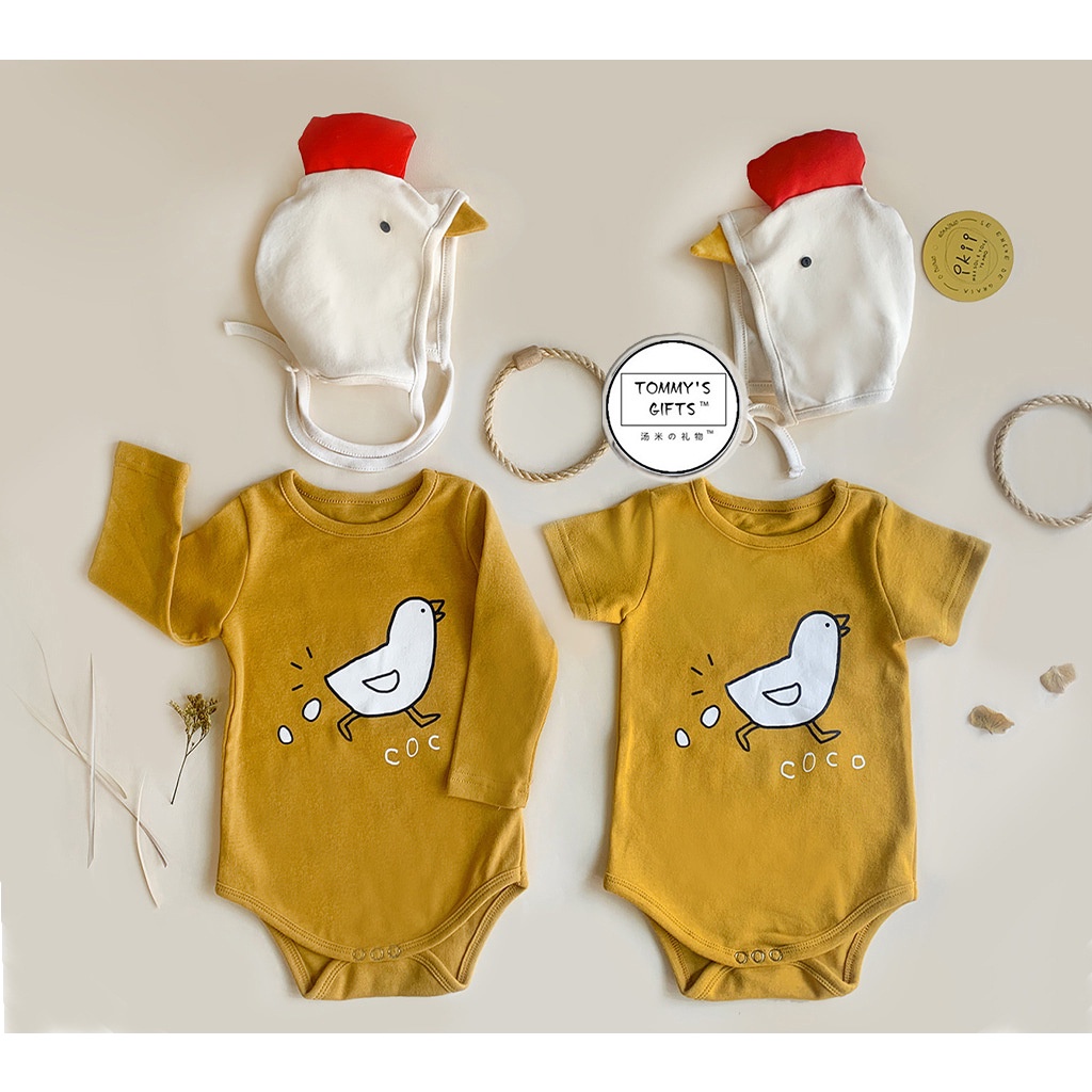 Bộ Áo Liền Quần Tay Ngắn Hình Gà Con + Mũ Dễ Thương Cho Bé