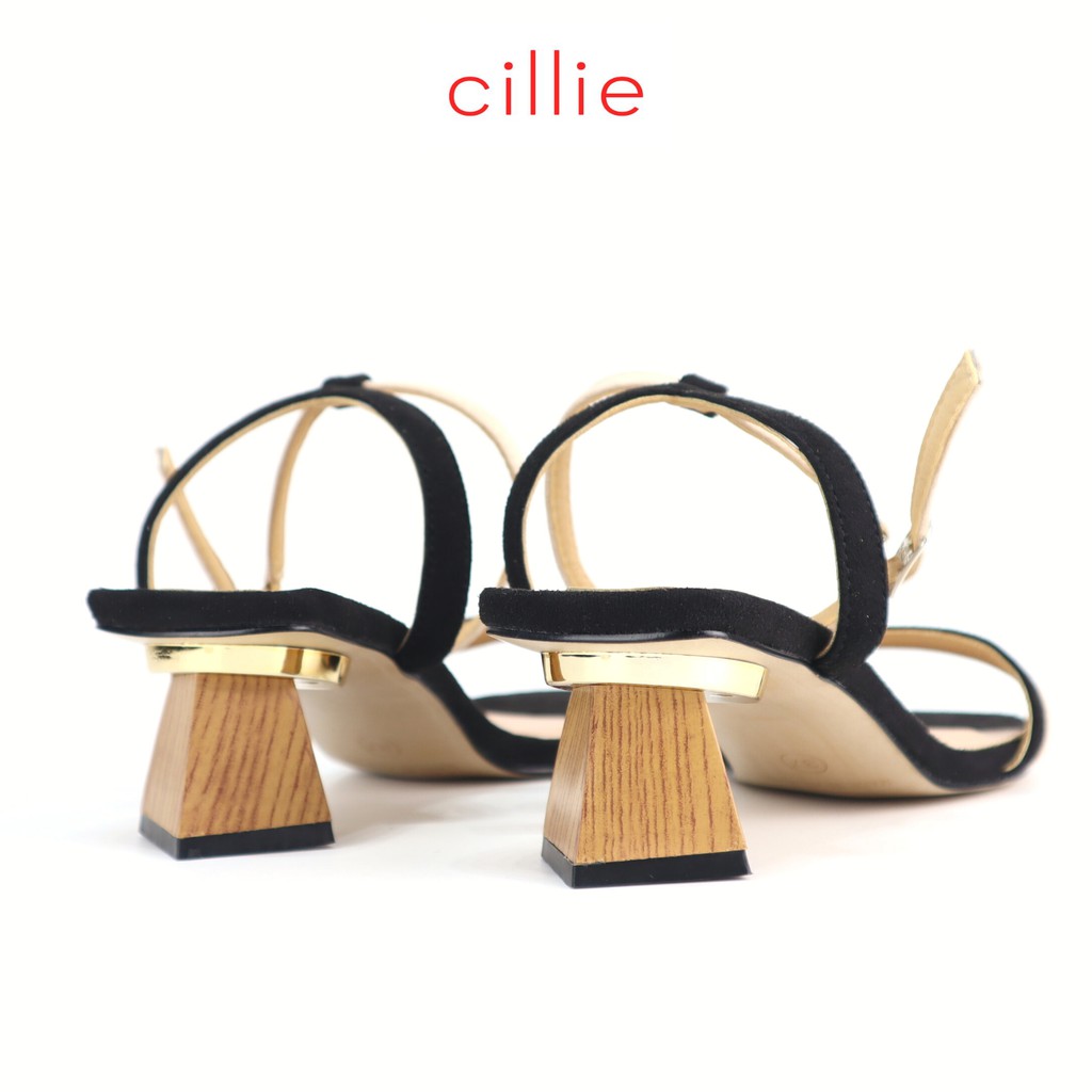 [Mã WABRWS giảm 15% đơn 150K] Giày sandal quai ngang da lộn phối màu cao 5cm Cillie 1198