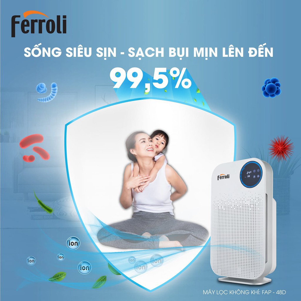 Máy lọc không khí và tạo ion, diệt khuẩn Ferroli FAP-48D, bảo hành 12 tháng