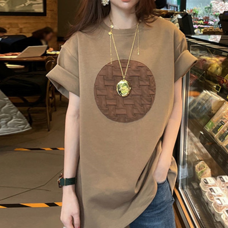 Áo thun RENJIANVSHENG 164525 ngắn tay thiết kế đơn giản thời trang mùa hè theo phong cách retro