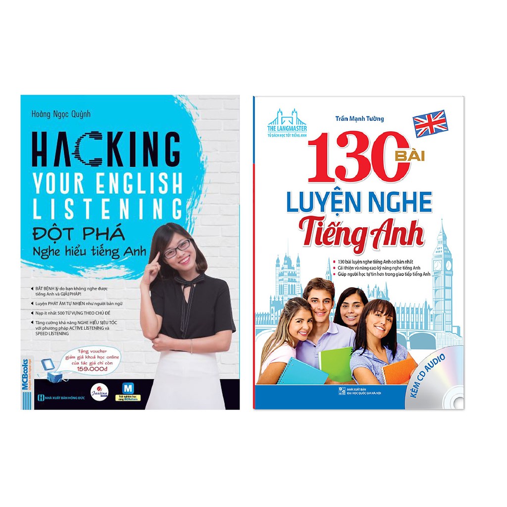 Sách Combo  Hacking your English Listening - Đột phá nghe hiểu tiếng Anh + 130 Bài Luyện Nghe Tiếng Anh + Tặng vở 72tr