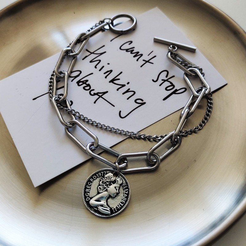 Vòng đeo tay mặt hình đồng xu thời trang cá tính