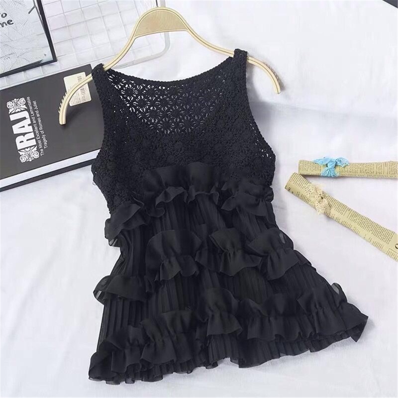 Áo Không Tay Phối Bèo Nhún Dáng Rộng Thời Trang Cho Nữ