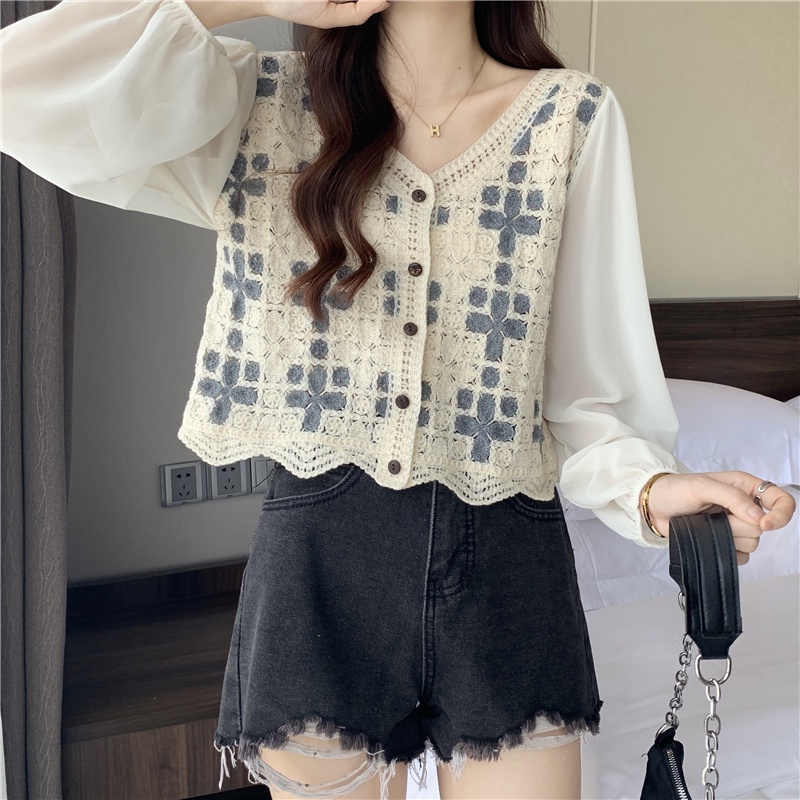 Áo cardigan ZHELIHANGFEI dài tay thêu họa tiết xinh xắn thời trang