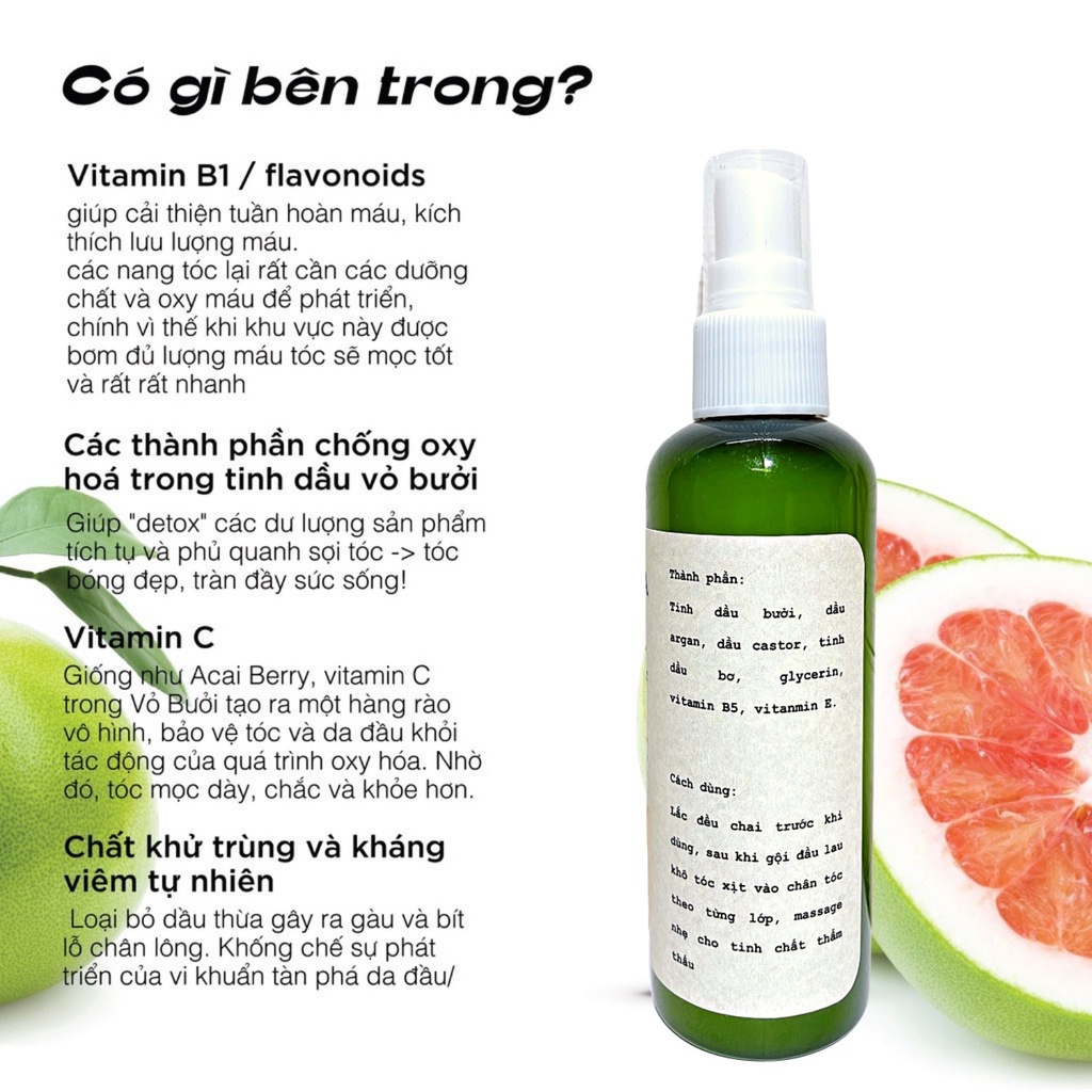 [Mã SKAMLTSM9 giảm 10% đơn 99K] Tinh dầu bưởi THE LENA ngăn rụng và Kích thích mọc tóc nhanh 100ml [ HANDMADE ]