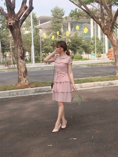 Đầm voan tầng nơ eo phối ren 🍓🍓🍓