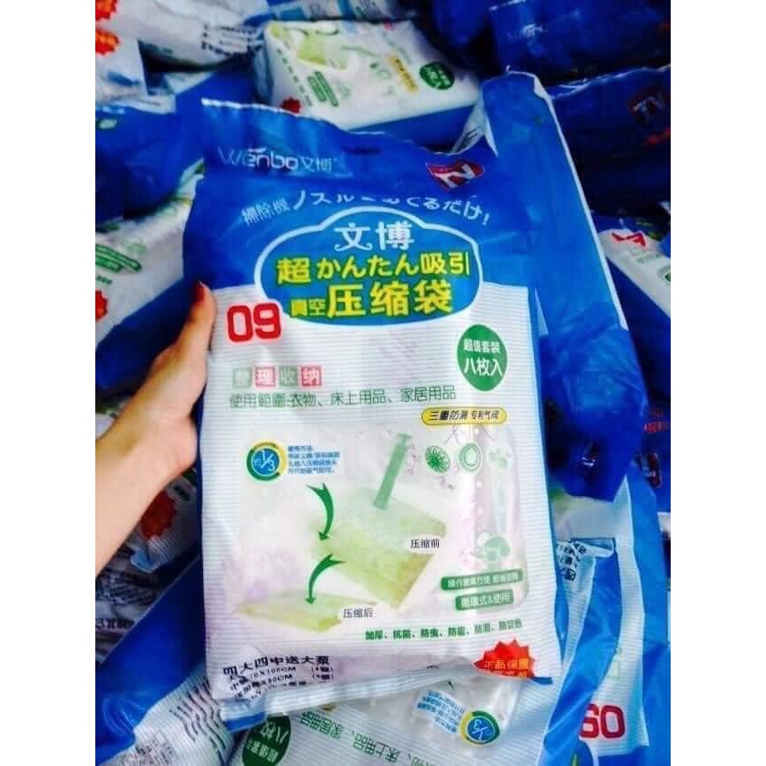 BỘ 8 TÚI HÚT CHÂN KHÔNG , Có KÈM BƠM TAY-túi đựng chăn ,túi đựng quần áo chăn màn
