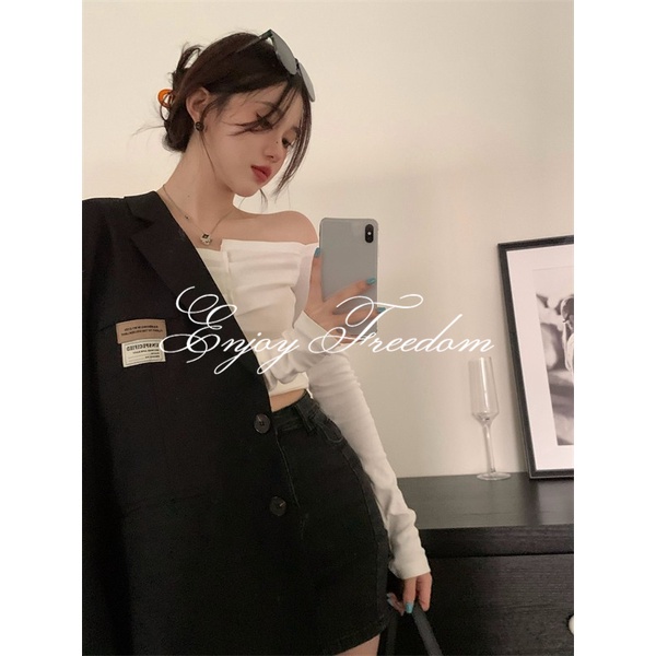 Enjoy Freedom Áo Thun Tay Dài Hở Vai Dáng Ôm Thời Trang Thu Đông Mới 2022 Dành Cho Bạn Nữ áo croptop