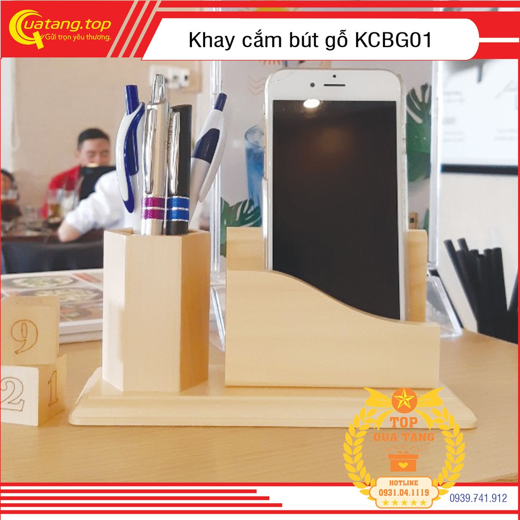 Khay cắm bút gỗ Maple cao cấp để bàn làm quà tặng khắc hàng | Có khắc tên logo theo yêu cầu