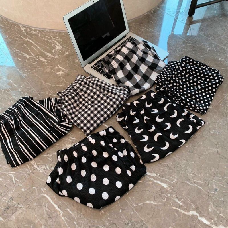 Quần Lụa ulzzang Bo Gấu Hoạ Tiết Dễ Thương