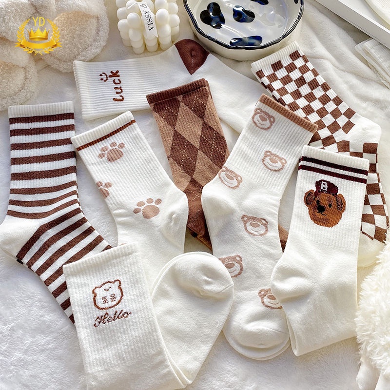 Vớ Giữ Ấm Họa Tiết Gấu Phong Cách Retro Harajuku Cho Mùa Đông