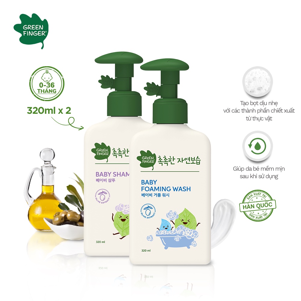 Combo 2 Dầu Gội Và Sữa Tắm Tạo Bọt Cho Bé Greenfinger ChokChok Moisture Baby Shampoo + Foaming Wash 320ml