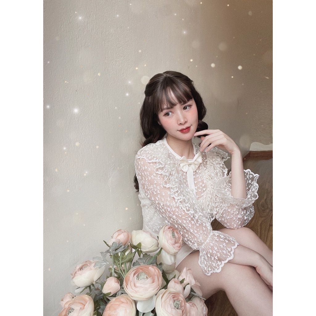 Áo ren nhí kem nơ cực dễ thương , phong cách bánh bèo tiểu thư Hàn Quốc MadebyThuyLinh