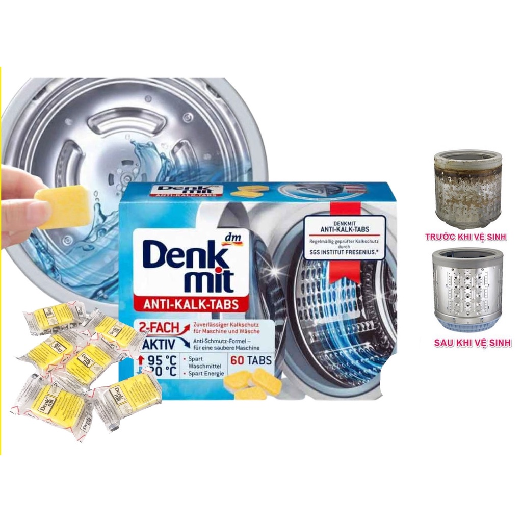 Hộp 60 Viên tẩy lồng máy giặt Denkmit, Domol chống bám cặn lồng giặt