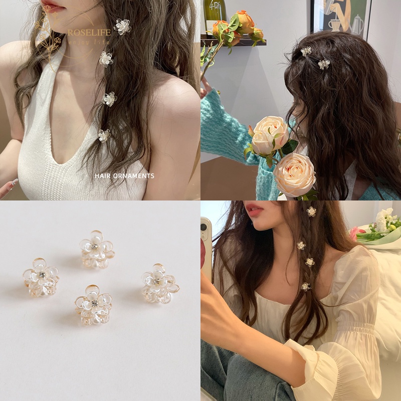 1 Kẹp Tóc Dạng Kẹp Hình Hoa/Vỏ Sò Nhỏ 3D Trong Suốt Phong Cách Hàn Quốc Cho Nữ
