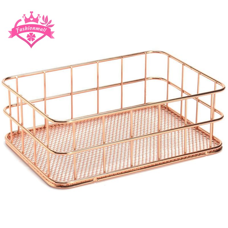 Rổ đựng đồ bằng dây thép màu vàng hồng tiện lợi cho phòng tắm