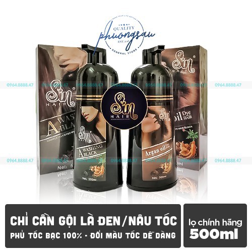 Dầu gội phủ bạc nhân sâm SIN HAIR, dầu gội phủ bạc 100% tự nhiên, 1 chai 500ml