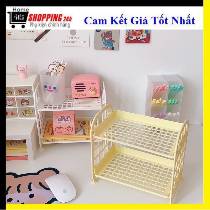 Kệ nhựa mini có 2 tầng đựng đồ tiện dụng siêu xinh xắn