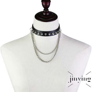 GETNOIVAS ❤S Wind Punk Rock Dark Harajuku Goth Sharp Rivet Long Chain Choker Necklace Fashion Trend Neckband Handmade Leather Necklace