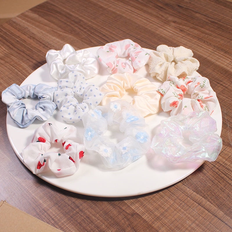 Set dây buộc tóc scrunchies chun cột tóc vải họa tiết phong cách vintage