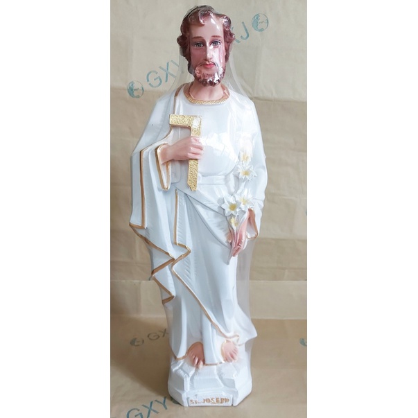 TƯỢNG THÁNH GIUSE 50CM MÀU TRẮNG DÁT VÀNG VIỀN ÁO LẤP LÁNH COMPOSITE  - quà tặng công giáo