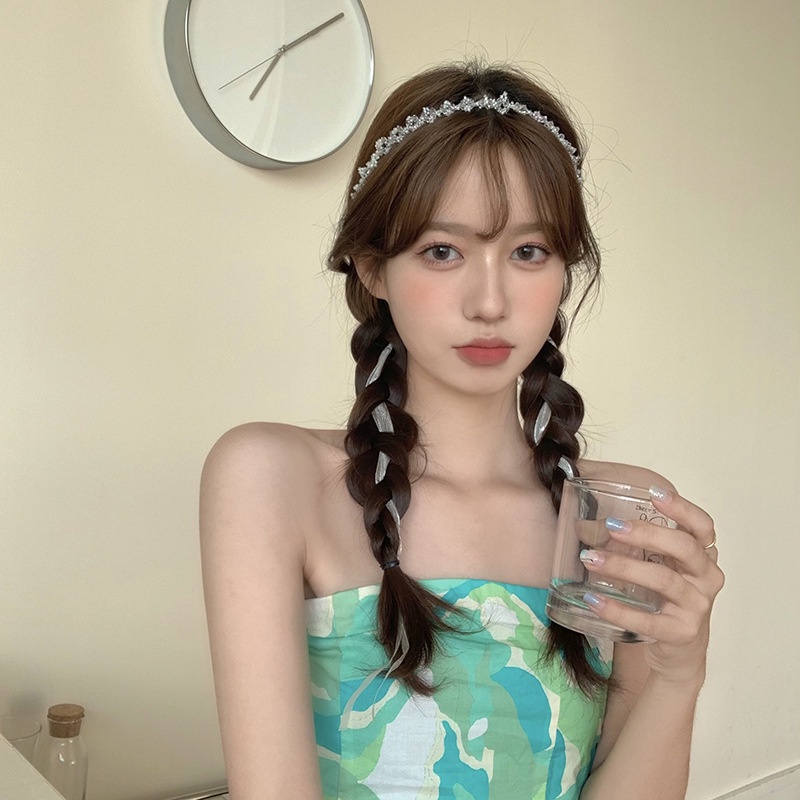 Dây ruy băng buộc trang trí tóc đính ngọc trai thời trang cá tính cho nữ