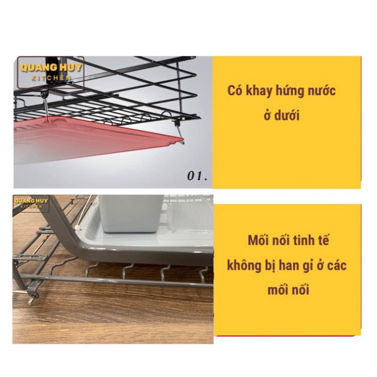 Kệ chén bát tủ bếp dưới inox xám Titan 2023 sơn Nano 2k bảo hành 10 năm không han gỉ nhập khẩu Grob